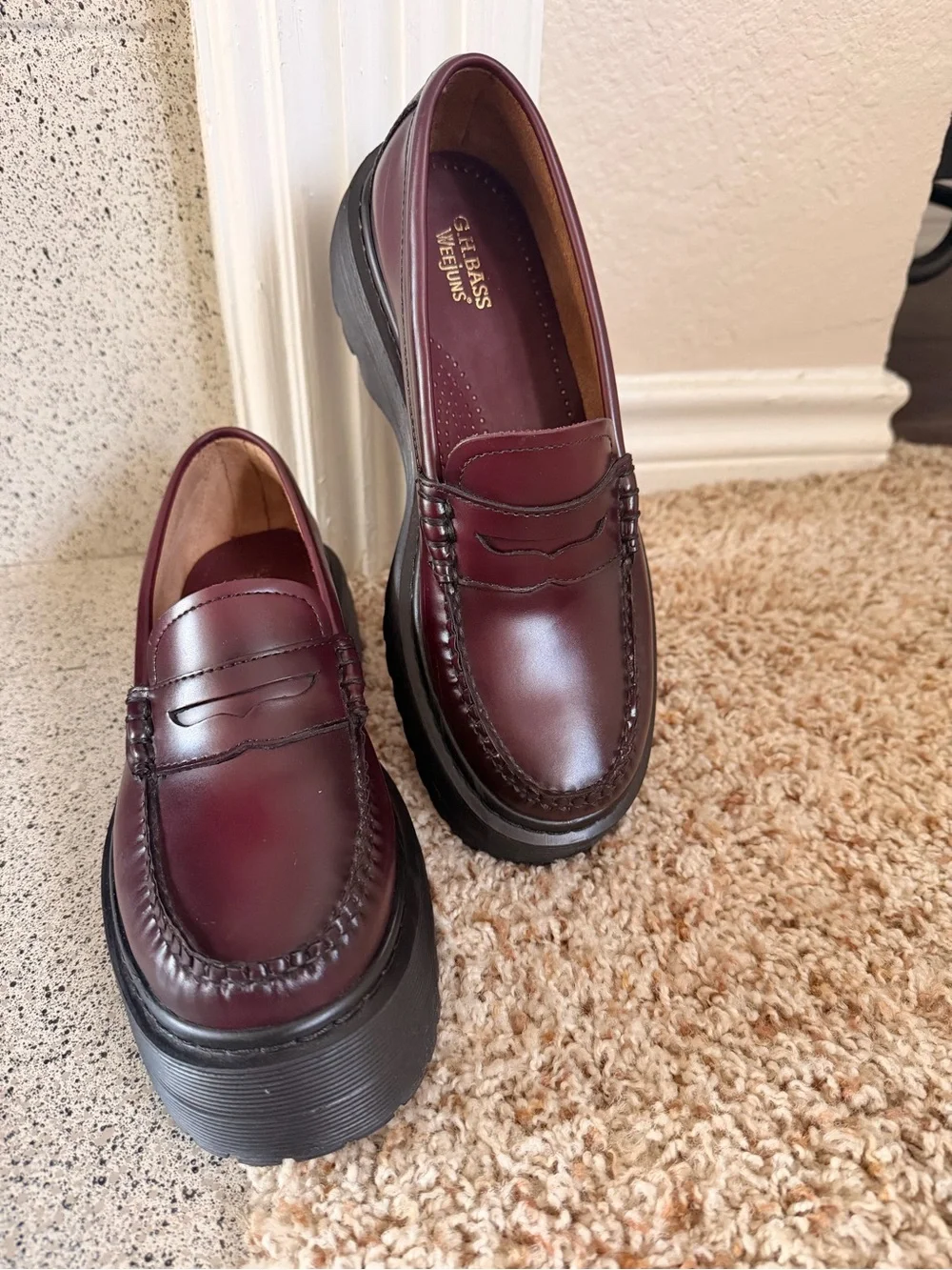 G.H. Bass & Co. Women's Wine Penny Loafers with Black Platform Sole